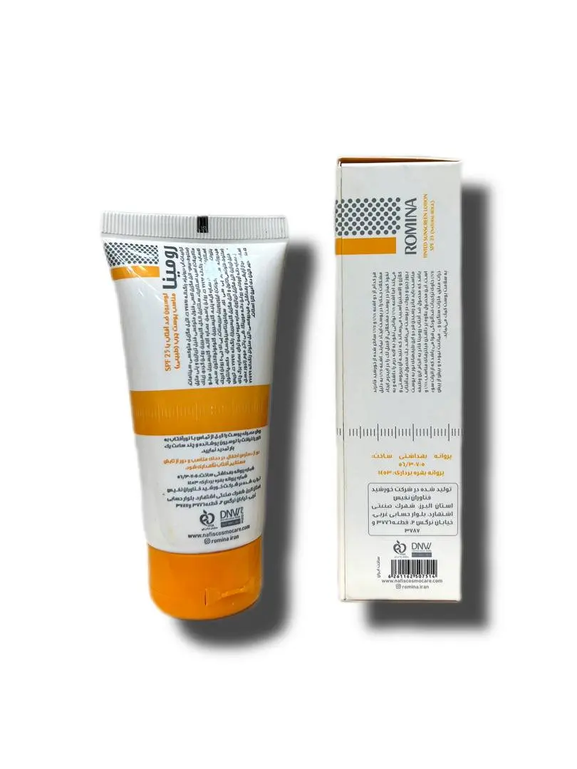 لوسیون ضد آفتاب رنگی بژ طبیعی رومینا با مدل SPF25 مناسب پوست چرب فاقد پارابن حجم 50 میلی لیتر